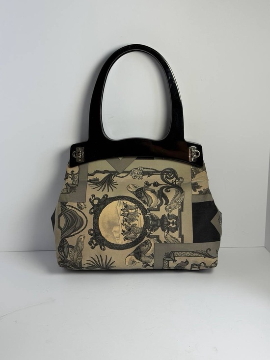 Salvatore Ferragamo Handbags - Salvatore Ferragamo Convertible Archival Scarf-Print Canvas Top Handle Bag